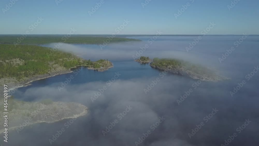 foggy lake and islands foggy lake and islands