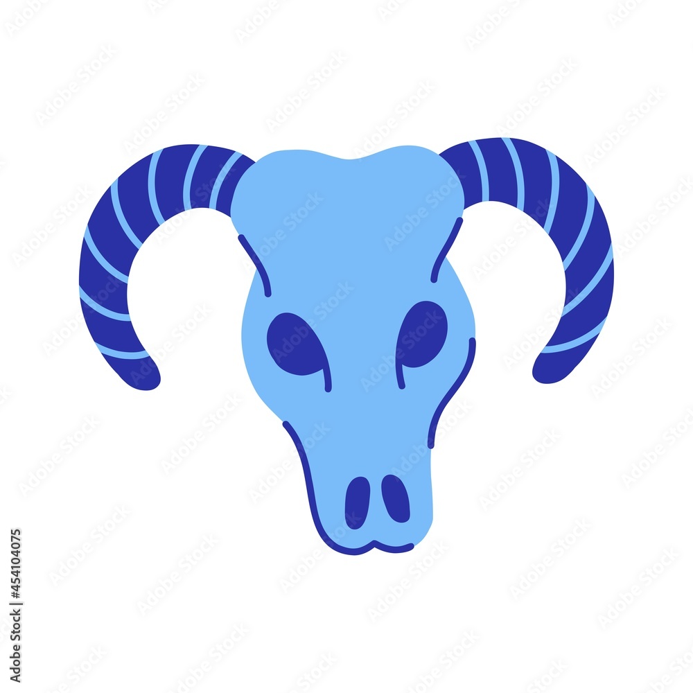 Fototapeta premium Blue cow skull hand drawn illustration. Yallowenn west skull illustration