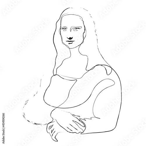 Schilderij op canvas Mona Lisa line art, minimalism, black and white isolated