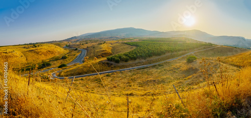Panoramic twilight view of countryside in the Hula Valley