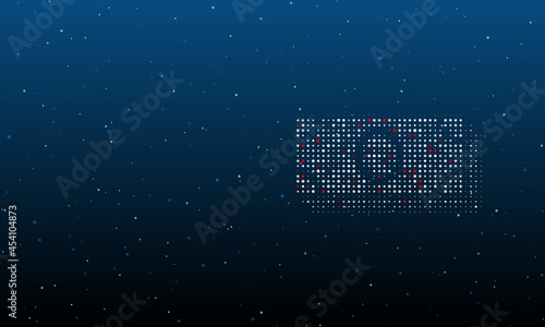 On the right is the money bundle symbol filled with white dots. Background pattern from dots and circles of different shades. Vector illustration on blue background with stars