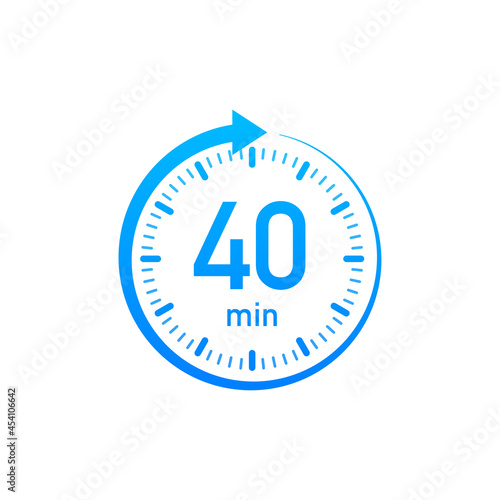 The 40 minutes, stopwatch vector icon. Stopwatch icon in flat style, timer on on color background. Vector illustration.