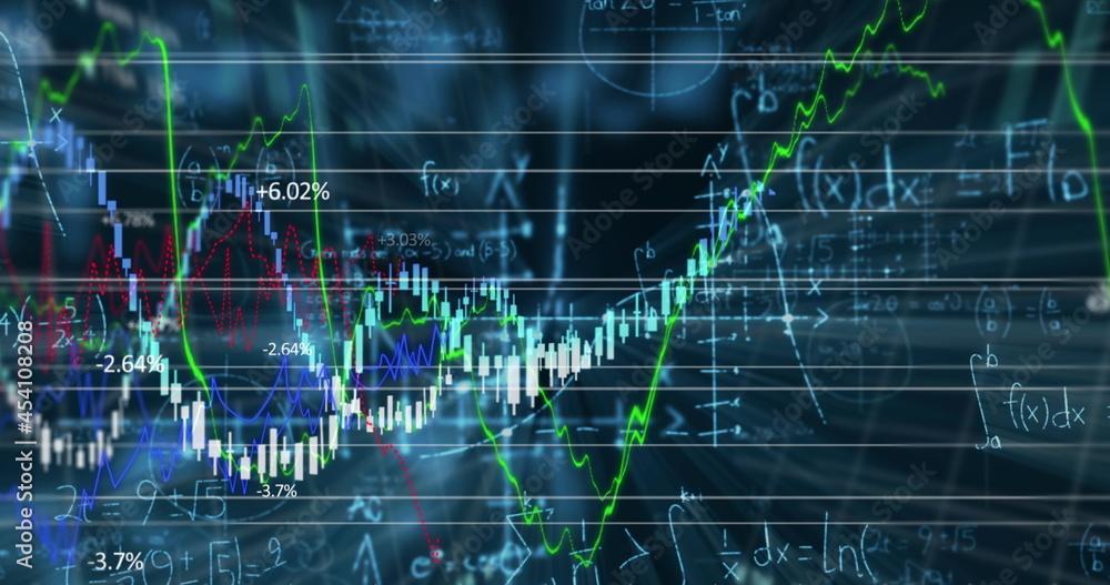 Image of stock exchange market information with mathematical formulae and data processing Image of stock exchange market information with mathematical formulae and data processing