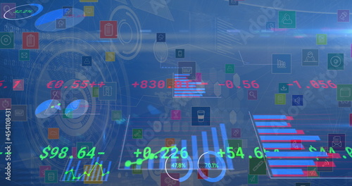 Image of financial data processing over scopes scanning and digital icons