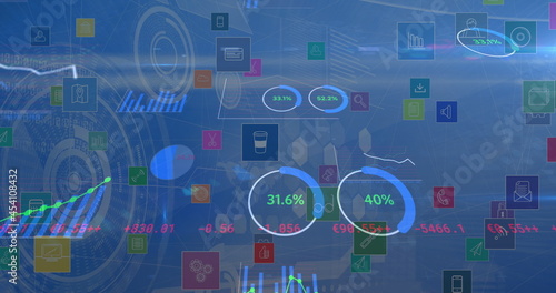 Image of financial data processing over scopes scanning and digital icons