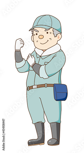 作業服を着た元気なシルバー世代の男性