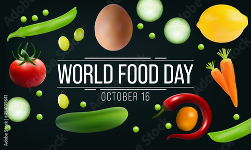 World Food day is observed every year on October 16, promotes global awareness and action for those who suffer from hunger and for the need to ensure healthy diets for all. Vector illustration