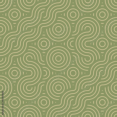 Japanese geometric seamless pattern. Abstract modern traditional wavy lines repeat motif for background, fabric or texture. Green ancient waves pattern from asian or japan. Oriental geometric print.