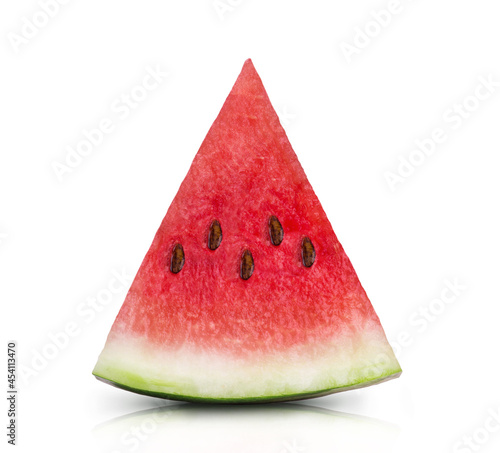 Slice of ripe juicy watermelon isolated on white background. Fresh fruits.