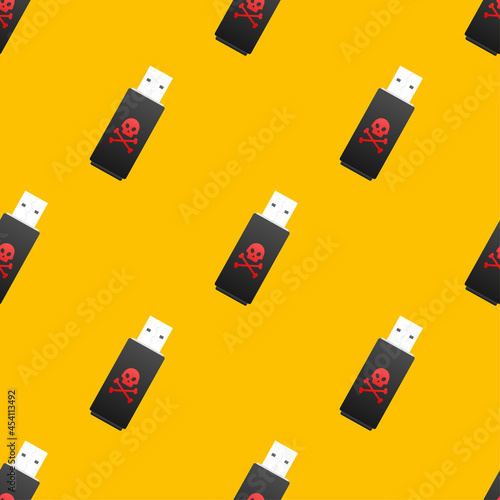 Computer virus on usb flash card pattern. Virus protection. Vector stock illustration.