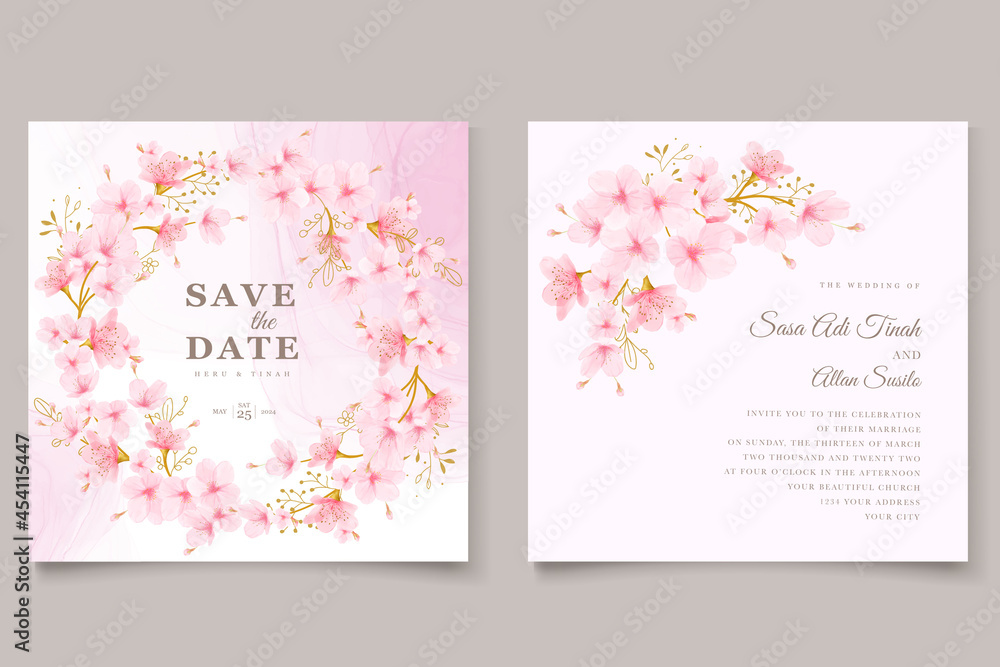 watercolor cherry blossom invitation card set