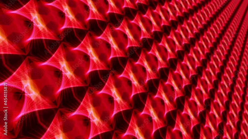 3D perspective red wall matrix tile animated glowing on black background. 4K abstract digital cyber glow red wall light shine animation. Geometric VJ loop. Technology background.
3D perspective red wall matrix tile animated glowing on black background. 4K abstract digital cyber glow red wall light shine animation. Geometric VJ loop. Technology background.