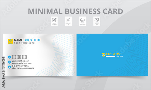 Elegant Landscape Double-sided Business Card Horizontal Print Template. Clean Stylish Flat Design Visiting Cards or Name Cards layout in rectangle size.