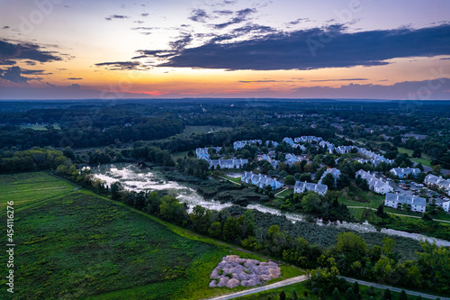 Aerial Drone of Plainsboro Princeton Sunset 