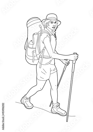 Drawing of a woman hiking
