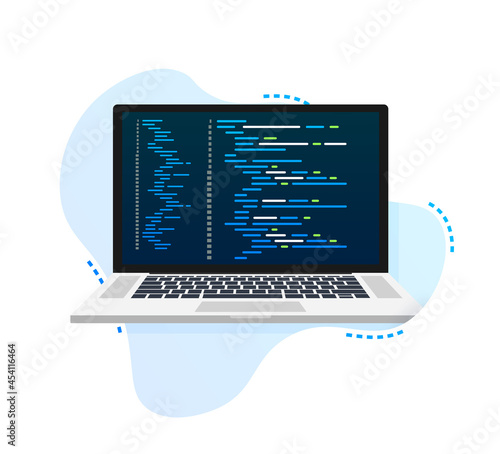 Vector laptop coding pattern. Web developer, design, programming. Laptop screen code. Vector illustration.