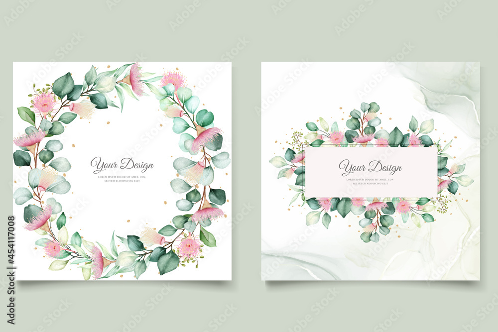 eucalyptus flower wedding invitation card set
