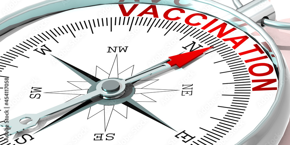 Metal compass with vaccination word Metal compass with vaccination word