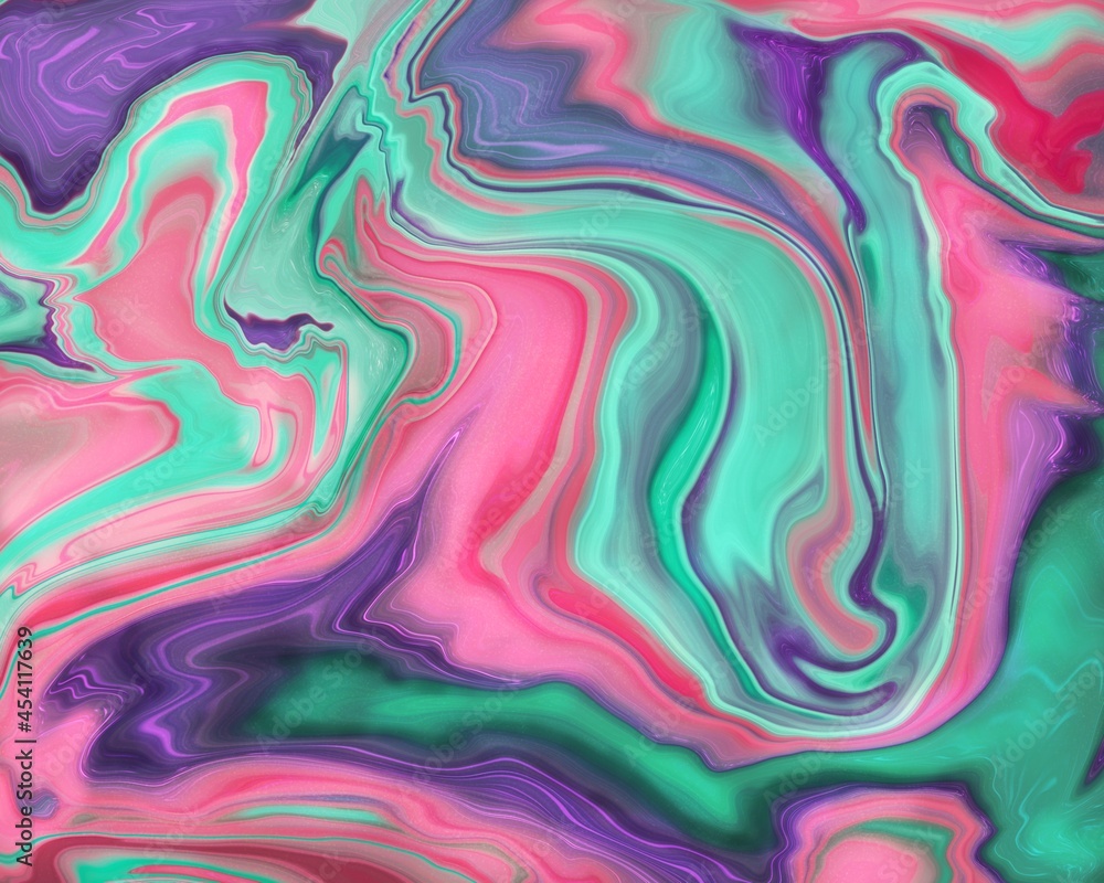 Fototapeta premium Abstract background with green and pink liquid fluid acrylic paint 