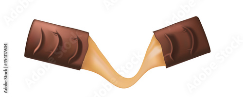 Breaking Candy Bar With Nougat Flows Out