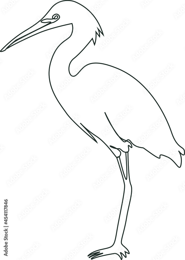 Obraz premium The Stork bird is standing. Vector line art illustration. An isolated image of a bird.