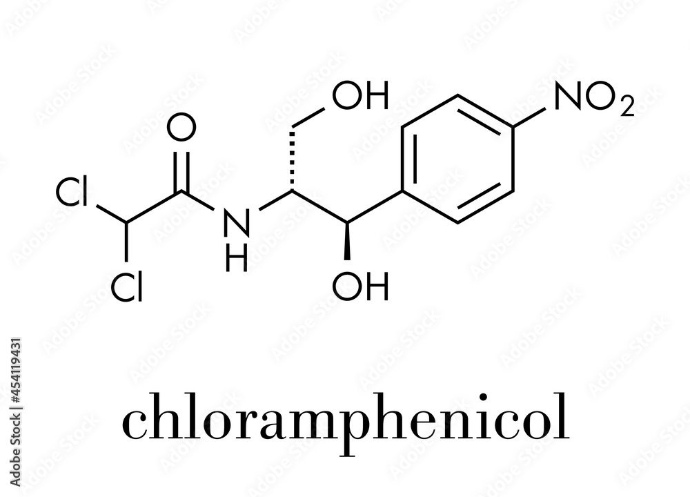 Fototapeta premium Chloramphenicol antibiotic drug molecule. Skeletal formula.