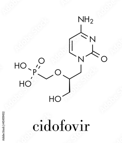 Cidofovir cytomegalovirus (CMV, HCMV) drug molecule. Can probably also be used against smallpox infection. Skeletal formula.