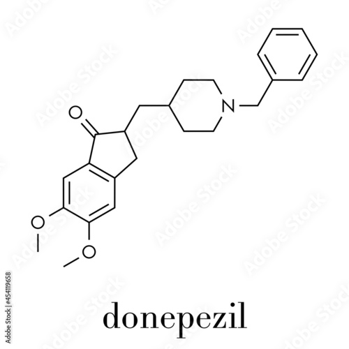 Donepezil Alzheimer's disease drug molecule. Skeletal formula.