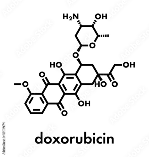 Doxorubicin cancer chemotherapy drug molecule. Skeletal formula.