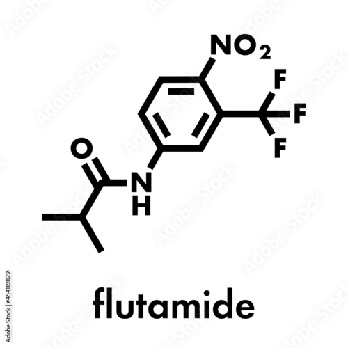 Flutamide prostate cancer drug (anti-androgen) molecule. Skeletal formula.