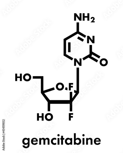 Gemcitabine cancer chemotherapy drug molecule. Skeletal formula.