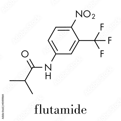 Flutamide prostate cancer drug (anti-androgen) molecule. Skeletal formula.