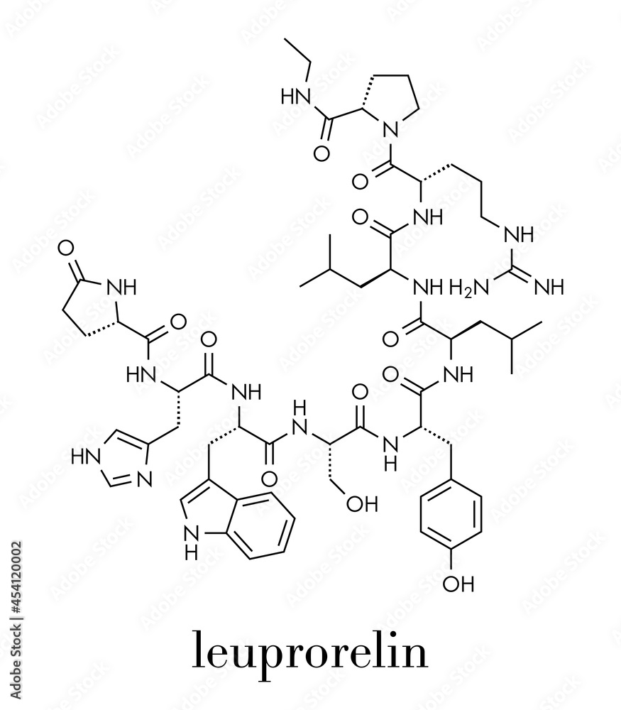 Fototapeta premium Leuprorelin (leuprorelide) breast and prostate cancer drug molecule. Skeletal formula.