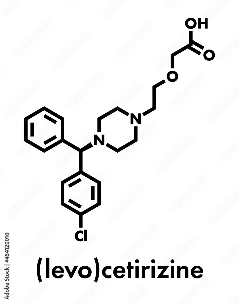 Cetirizine (levocetirizine) antihistamine drug molecule. Used to treat