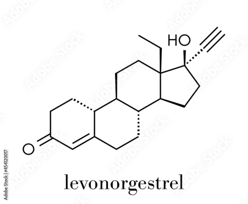 Levonorgestrel contraceptive pill drug molecule. Skeletal formula.