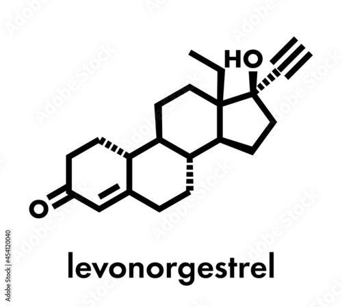 Levonorgestrel contraceptive pill drug molecule. Skeletal formula.