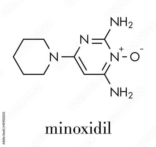 Minoxidil male pattern baldness (androgenic alopecia) drug molecule. Skeletal formula.