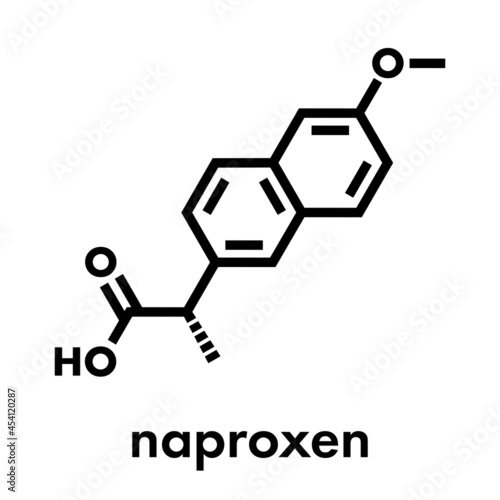 Naproxen pain and inflammation drug (NSAID) molecule. Skeletal formula.