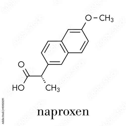 Naproxen pain and inflammation drug (NSAID) molecule. Skeletal formula.