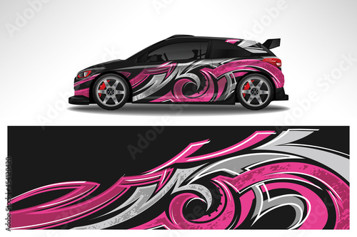 Wrap car vector design decal. Graphic abstract line racing background design for vehicle, race car, rally, adventure livery camouflage.