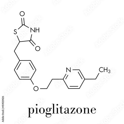 Pioglitazone diabetes drug molecule. Skeletal formula. photo