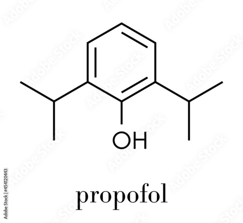 Propofol anesthetic drug molecule. Skeletal formula.