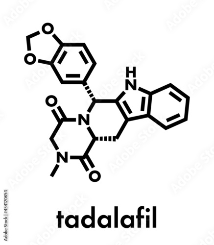 Tadalafil erectile dysfunction drug molecule. Skeletal formula.