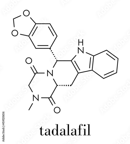 Tadalafil erectile dysfunction drug molecule. Skeletal formula.