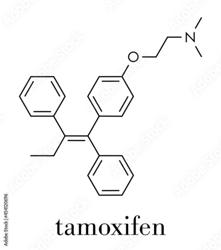 Tamoxifen breast cancer drug molecule. Skeletal formula.