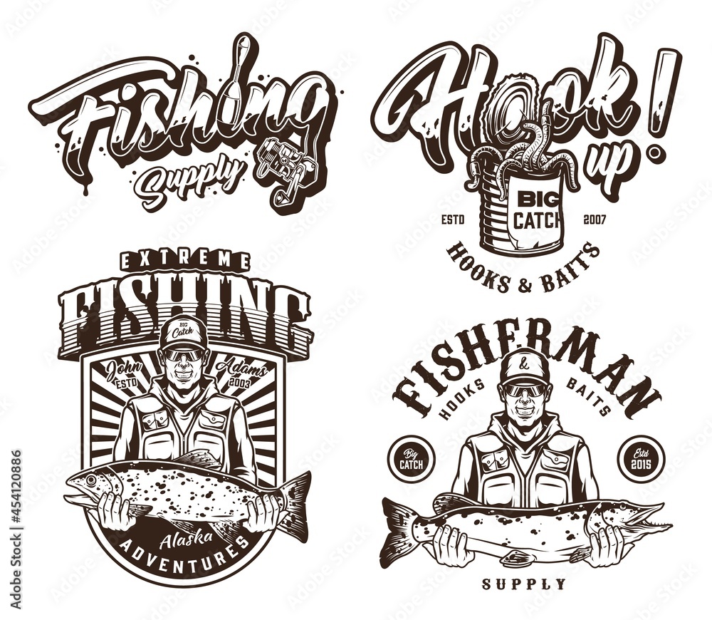 Fototapeta premium Vintage monochrome fishing emblems