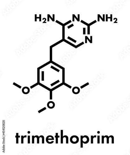 Trimethoprim antibiotic drug molecule. Skeletal formula.