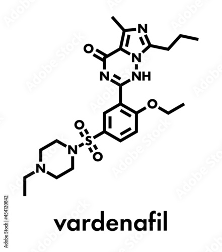 Vardenafil erectile dysfunction drug molecule. Skeletal formula.