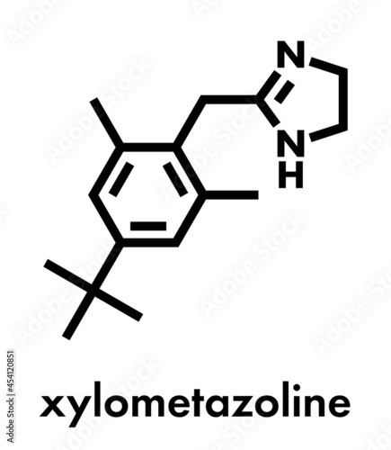 Xylometazoline nasal decongestant molecule. Often used in nose spray and nose drops. Skeletal formula.