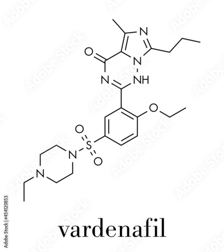 Vardenafil erectile dysfunction drug molecule. Skeletal formula.
